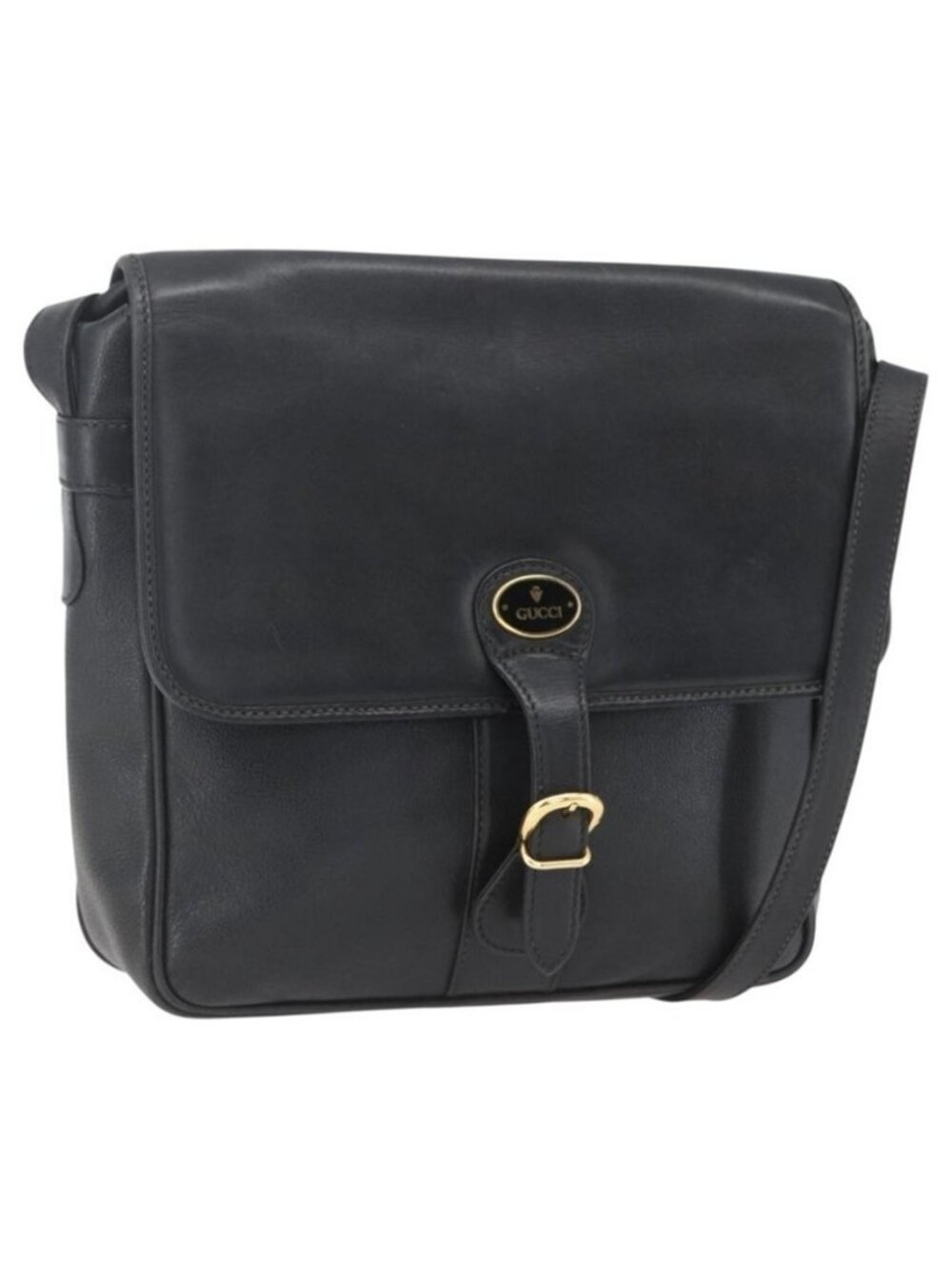 Authentic GUCCI Shoulder Bag Leather Black Gold 001 23 1098